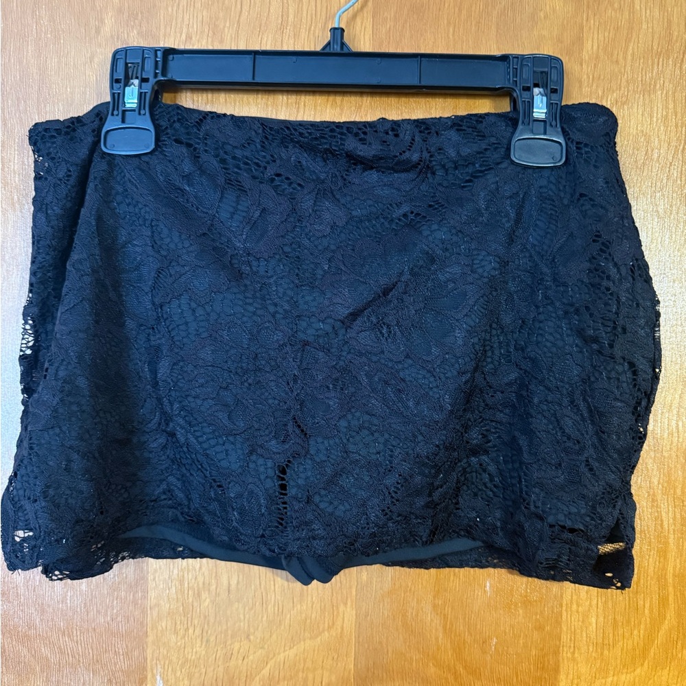 Black lace mini skirt with built in shorts